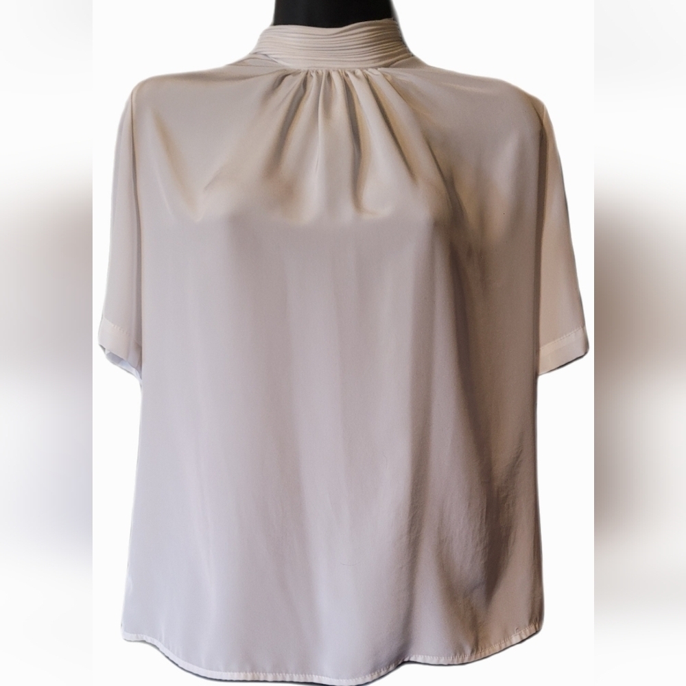 Vintage Womens Shirt Small Gathered Mockneck Old Money Quiet Luxury Elegant